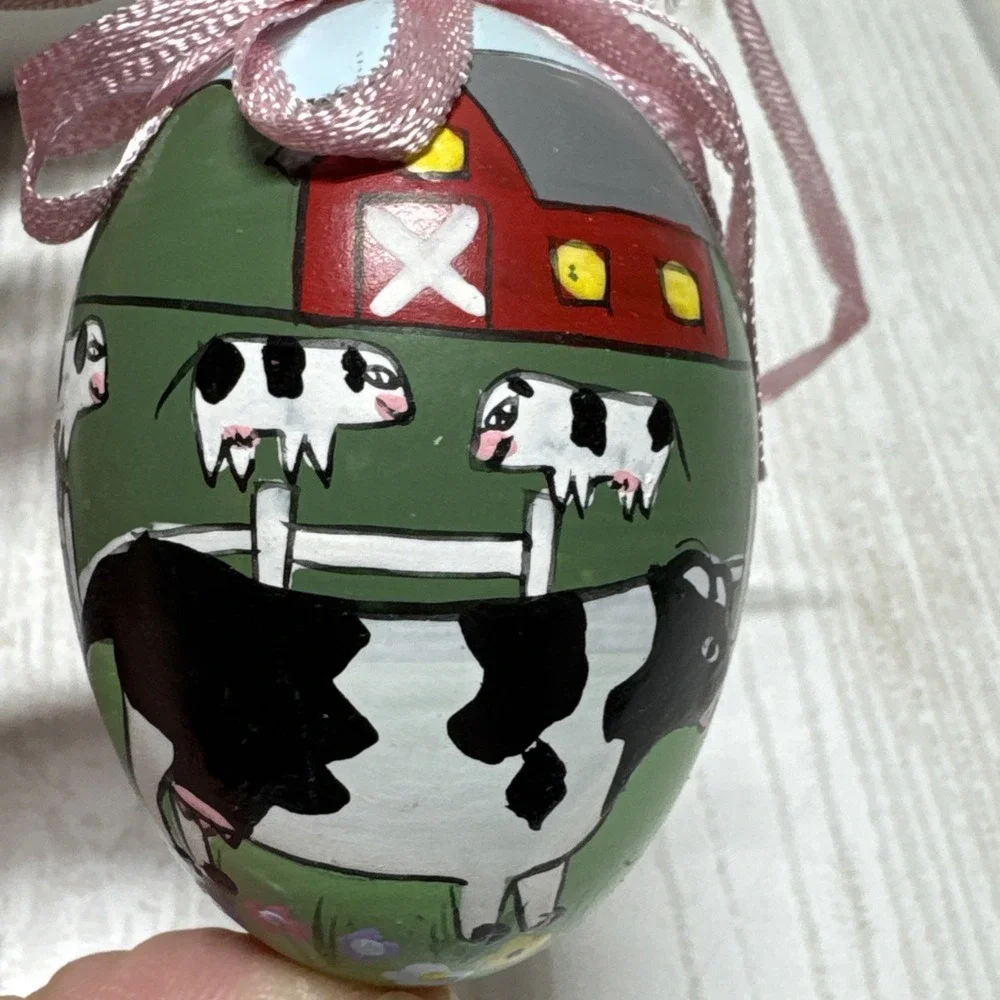 Midwest Lot of 3 Farm Animal Easter Egg Ornaments 2 25 inch Sheep Pig Cow